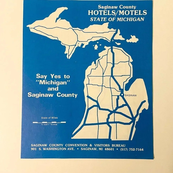 Vintage Saginaw  County Hotels Motels State of Michigan Map Brochure Pamphlet - Picture 10 of 10